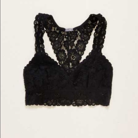 Aerie Black Floral Lace Racerback Bralette - Picture 2 of 6